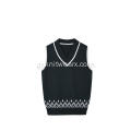 Boy&#39;s Knitted Jacquard Hem Stripe Neck School Vest